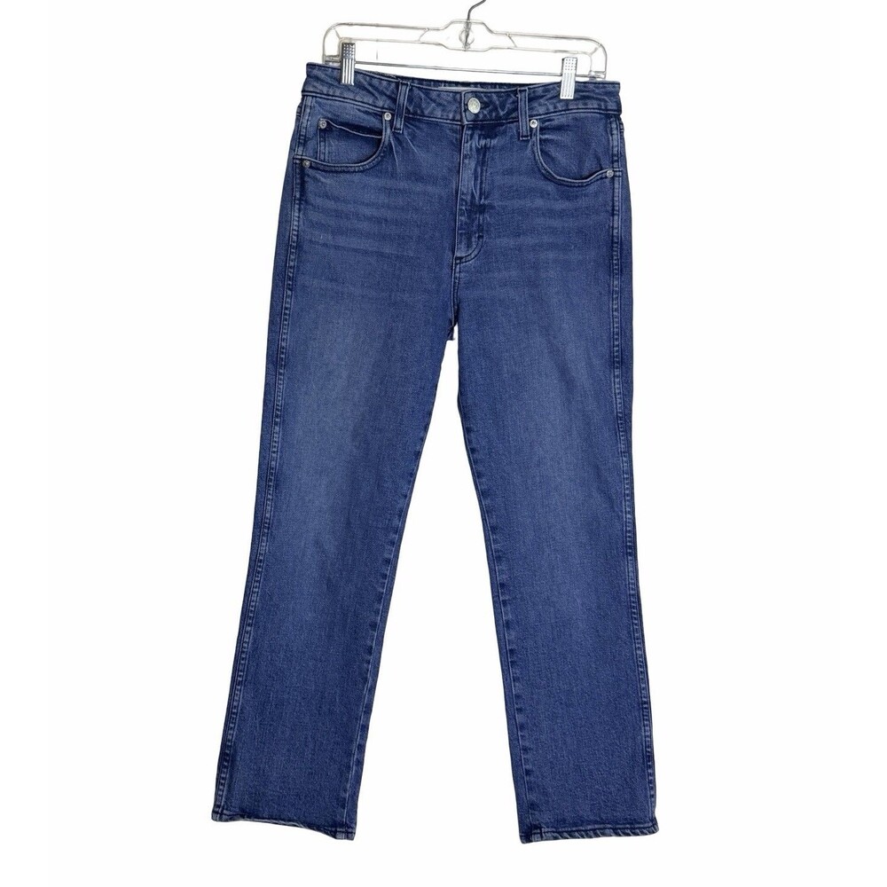 AMO Chloe Crop High Rise Straight Leg Jeans Womens Size 30 Medium Wash 27" Insm